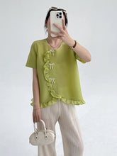 Elegant Plissé Ruffle Blouse Top